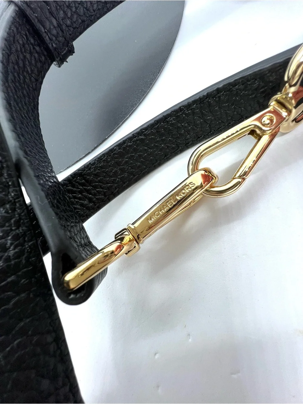 Michael Kors Black Pebbled Leather Adjustable Crossbody Bag Strap Gold Tone